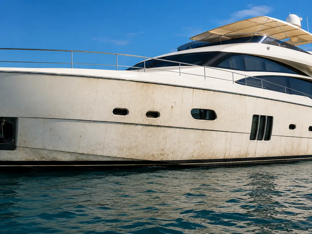 Yacht hull, less fouling and faster cleaning – Before